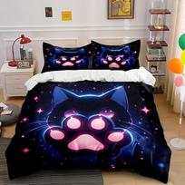 Neon Cat Paw With Starry Pattern Bedding Set For Kids Luxury Gift 3Pcs Digital Print Comforter Set Soft Comfortable Breathable EU Twin 135X200cm&set