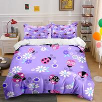 Cartoon Ladybugs And Flowers On Purple Pattern Duvet Cover Set Digital Print Colorful Polyester Bedding With Zipper Closur Gifts EU Twin 135X200cm&set