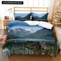 Altai Mounta King Queen Duvet Cover Natural Landscape Bedding Set Forest Lake Scenery Quilt Cover Polyester Comforter Cover EU single(135x200cm)