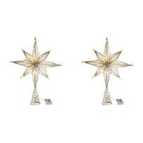 Premium-2X Christmas Tree Toppers Star LED Lamp For Tree Ornaments Eight-Pointed Star Tree Light,Champagne Gold
