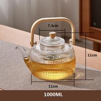 1000ML High Boron Silicon Glass Teapot with Built-in Filter – Flower Tea Set – Transparent Teawear with Bamboo Handle
