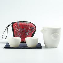 Lightweight White Porcelain Travel Tea Set 1 Teapot 2 Cups with Carry Bag SGS Certified Food-Grade Glaze Gift for Tea Lovers