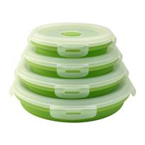 Round Foldable Silicone Lunch Box Set Bento Box Four-piece Set Single Layer 350ML 1PC žalia