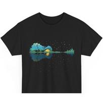 Guitar Lake Reflections Night Sky and Moon Guitar T Shirt S įvairiaspalvis