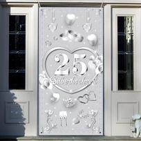 2D 25th Silver Wedding Backdrop, Hearts & Balloons Background 47.2x31.5inch/120*80cm