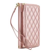 Crossbody Wallet Case for Samsung Galaxy A57 A56 A55 A54 A37 A36 A35 A26 A25 A17 A16 A15 RFID Blocking Zipper Flip Cover Galaxy A13 rožinio aukso spalvos