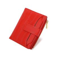 Two-fold Folding Wallet Multiple Card PU Card Bag Storage Bag Women Short Wallet  Business raudona