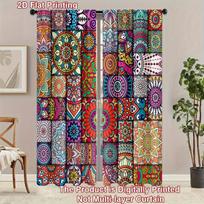 2Pc Bohemian Mandala Patchwork Curta - Vibrant Hippie Print Window Drapes For Living Room Bedroom Decor 24x59in(60x150CM)x2&Rod Pocket