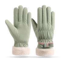 Keep Warm Snowboard Gloves Windproof Riding Mittens Elastic Skiing Gloves  Female/Girls žalia