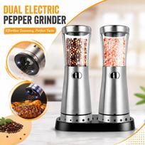Electric Pepper Grinder Set Dual Adjustable Spice Mills with Stainless Steel Mechanism and Transparent Containers for Kitchen Use One Size