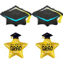 4Pcs Graduation Foil Balloon Set, Black Doctoral Cap & Congrats Grad Star Shape Mylar Balloons, Aesthetic Class of 2026 Decorations Other