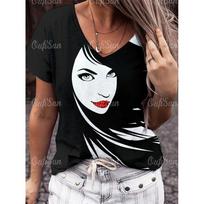 Oversize Summer Clothing Women's Ventilate T-Shirt V-Neck Short Sleeve T-Shirts Abstract Print Tops Casual Simplicity Clothing M