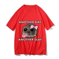 Sad Hamster Another Day Slay Funny T-shirt Casual Cotton Kawaii Tshirt Men Graphic Printing Tops Unisex Fashion Short Sleeve Tee S