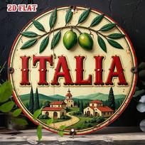 Metal Sign Italian Villa Olives Vintage Wall Decor 20x20 cm Retro Kitchen Art Countryside