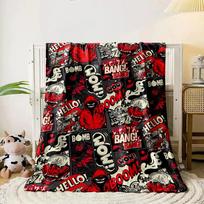 Comic-style collage with bold red, black, and white graphics and text. for all seasons blanket lunch break throw gift 80cm x 120cm