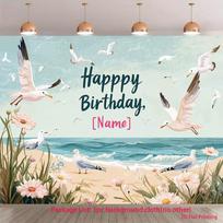 2D Ocean Seaside Seagull Baby Shower Photography Background 47.2x31.5inch/120*80cm