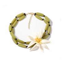 Handmade Large Flower Choker Necklace Bracelet Floral Ear Studs  Vacation Necklace-Green