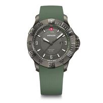 WENGER SEAFORCE Quartz Analog Stainless Steel Case Black Ice Green Silicone 200m Water Gray Men's Watch, (316L), Dial, Strap, Resistant, 3-Year