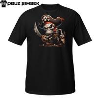 Angry Pirate Skeleton T-Shirt Mens Womens Tees Top | Halloween Skull Buccaneer Tee Unisex Shirt 2XL