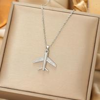 Stainless steel niche design plated 18K gold airplane pendant necklace for women