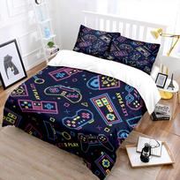 Pixel Style Gamepad Pattern Bedding Set For Kids Luxury Gift 3Pcs Digital Print Comforter Set Soft Comfortable Breathable EU Twin 135X200cm&set