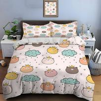 Cute Crown Bears And Clouds Pattern Duvet Cover Set Digital Print Colorful Polyester Bedding With Zipper Closur For Kids Gifts EU Twin 135X200cm&set