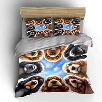 3Pcs Cute Cocker Spaniel Bedding Set, Group Of Dogs Looking Up Print Duvet Cover Set, Pet Puppy Pattern For Dog Lovers Bedroom EU Twin 135X200cm&set