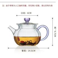 300ml Heat Resistant Glass Teapot with Filter Hole, Purple Lotus Lid Blooming Tea Kettle, Stovetop Safe Tea Maker for Loose Tea violetinė