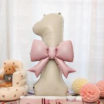 40 Inch Cream-White Number 0-9 Aluminum Foil Balloon with Light Pink Bow for Birthday/Anniversary Party  New Year Decorations 40inch