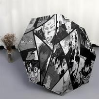 Demon Slayer Kimetsu no Yaiba Nezuko Kamado (Bunny Ears) & Tanjiro Kamado (Tanuki Ears) Chibi Cute Print White Folding Umbrella