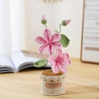 Handwoven Crochet Flowers Potted Tung Blossom Knitted Flower Snowflake Yarn Realistic Artificial Flowers Desktop Decoration rožinė