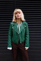 Stylish Green Genuine Lambskin Leather Jacket Handmade Biker Moto Casual XS žalia