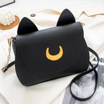 Vasaros Sailor Moon Ladies rankinė Black Luna Cat Shape Grandininis pečių krepšys PU Oda Moterims Messenger Crossbody Maži krepšiai Piniginės