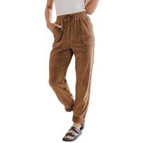 Yousheng Women Corduroy Pants High Waist Baggy Drawstring Elastic Waist Casual Trousers Loose Fit Straight Leg Pockets Work Pants M