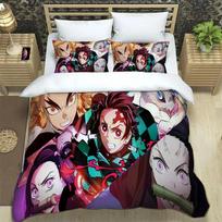 Demon Slayer patalynės komplektas minkštas lovos užvalkalas pagalvės užvalkalas vienvietis/dvivietis japoniška manga berniukams ir paaugliams paklodžių komplektas EU single(135x200cm)