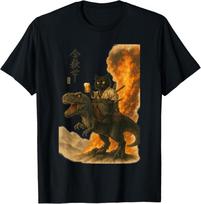 Black Cat Samurai Dinosaur Sea Wave Print T-Shirt unisex T-Shirt 4XL