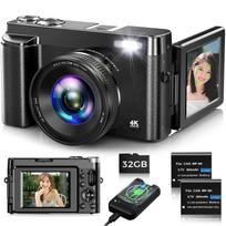 4K skaitmeninis fotoaparatas su pasukamu 16x vaizdu 32GB Micro SD Dvi 52mm UV ir įkrovimas Idealus pradedantiesiems 48MP, 180° ekranas, automatinis fokusavimas, priartinimas, juoda
