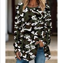 Didelio dydžio Moteriški Madingi Asmeniški Leopardų Rašto Patogūs Ilgomis Rankovėmis Apvalios Kaklo Marškinėliai Laisvi Vidutinio Ilgio Tee Viršutiniai Drabužiai 6XL balta