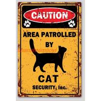 Cat Sign Area Patrolled By Cat Sign Cat Gifts For Cat Lovers Caution Tin Sign Cat Metal Tin Signs For Wall Art Cat Stuff Cat  pp 20x30cm（7.8x11.8inch）