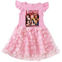 9198 Kids Girls MANON SOPHIA DANIELA LARA MEGAN YOONCHAE Print Short Sleeve Flower Dress 100cm rožinė