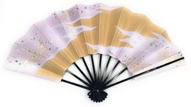 Asakusa Kimono Market Dance Wisteria Purple with Geometric Pattern and Small Black inches in Kyoto for Practice and Stage Performances Fan, Stones,