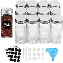 Bambukinis dangtelis 120ml stiklainis prieskoniams - kvadratinis pagardų indelis 24 pcs Black Plastic Lid