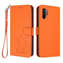 WEFOR Wallet Case for Samsung Galaxy Note 20 Ultra 10 Plus 9 8, Cute Cat Embossed Flip Cover, with Card Holder and Wrist Strap For Galaxy Note 9 oranžinė