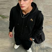 Stylish Men's Sports Hoodie-Creative, Trendy Silhouette, Full-Zip Closure, Soft Fleece, Long-Sleeve Top for Home or Outings L juoda
