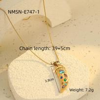 GEMCHIC Women's Trendy Horn Pendant Colorful Zircon Necklace Stainless Steel Fashion Jewelry