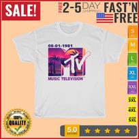 The official 1981 MTV Logo with purple Palms in the Sunset T Shirt Mens Womens Tees Top Men Women Kid S