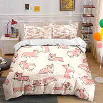 Cute Corgi Cartoon Pattern Print Bedding Set 1 Duvet Cover 2 Pillowcases For Adult And Children Luxury Gift Full Size EU Twin 135X200cm&set