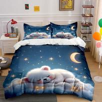 Multiple Sizes Dreamy Sleeping Bear Print Bedding Set 1 Duvet Cover 2 Pillowcases For Adult And Children Luxury Gift Full Size EU Twin 135X200cm&set