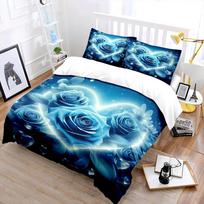 3Pcs Blue Roses With Heart Halo Print Bedding Set 1 Duvet Cover 2 Pillowcases For Adult And Children Luxury Gift Full Size EU Twin 135X200cm&set