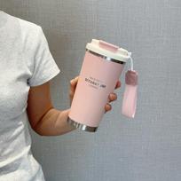560ml Hot Cold Water Bottle Leak-proof with Strap Sponge Brush Insulated Cup 304 Stainless Steel Student Bottle 560ml rožinė